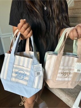 Striped Canvas Tote - Blue and Beige, green and pink 4 tote bags